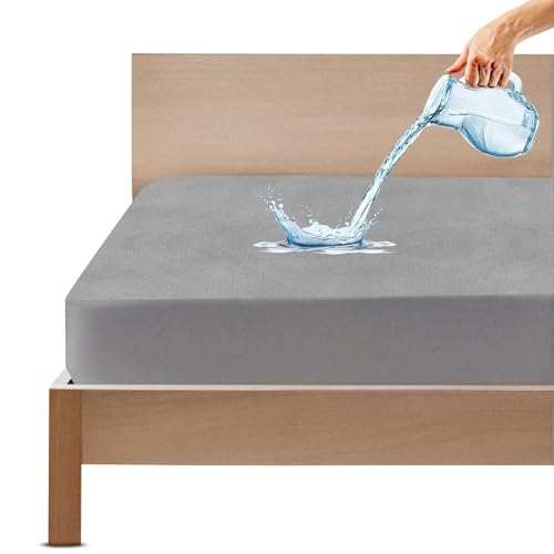 GADDA CO 100% Waterproof Premium Cotton Feel Mattress Protector for King Size | Breathable & Hypoallergenic King Size Mattress Protector | Ultra Soft Fitted Bed Cover (6x6 Ft | 72x72 Inch), Light Grey - Image 1