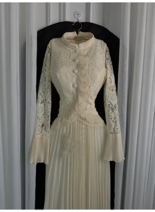 Cutie Elegant Long Cream Evening Dress with Luxurious Lace and Long Sleeves - Image 5
