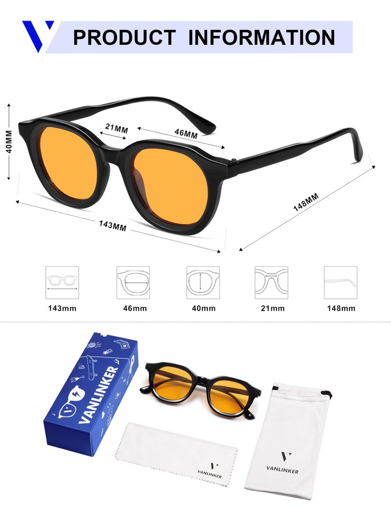 VANLINKER Retro Round Sunglasses for Men Women Vintage Circle Shades VL9829 46mm,Orange - Image 5