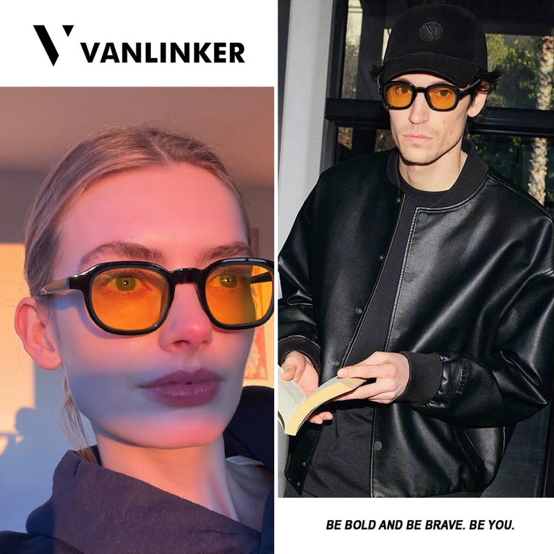 VANLINKER Retro Round Sunglasses for Men Women Vintage Circle Shades VL9829 46mm,Orange - Image 2