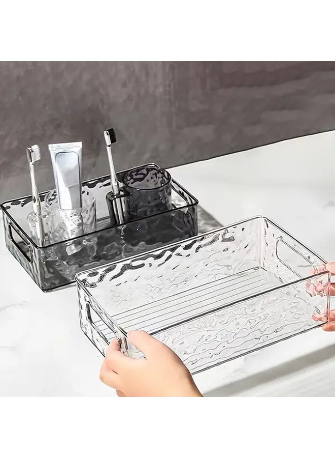 2 قطعة سلة تخزين شفافة بلون أبيض بتصميم تموجات مائية، صندوق تخزين لمستحضرات التجميل، رف لطاولة الزينة، منظم للعناية بالبشرة، إكسسوارات الحمام، مستلزمات طلابية قابلة للتكديس للسكن الجامعي. - Image 5