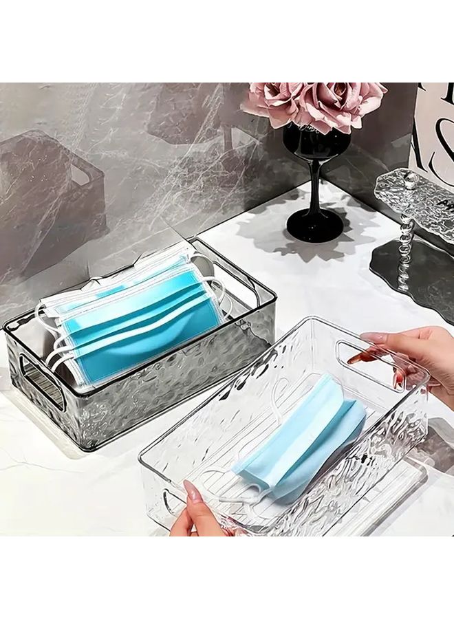 2 قطعة سلة تخزين شفافة بلون أبيض بتصميم تموجات مائية، صندوق تخزين لمستحضرات التجميل، رف لطاولة الزينة، منظم للعناية بالبشرة، إكسسوارات الحمام، مستلزمات طلابية قابلة للتكديس للسكن الجامعي. - Image 3