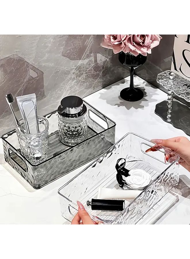 2 قطعة سلة تخزين شفافة بلون أبيض بتصميم تموجات مائية، صندوق تخزين لمستحضرات التجميل، رف لطاولة الزينة، منظم للعناية بالبشرة، إكسسوارات الحمام، مستلزمات طلابية قابلة للتكديس للسكن الجامعي. - Image 4