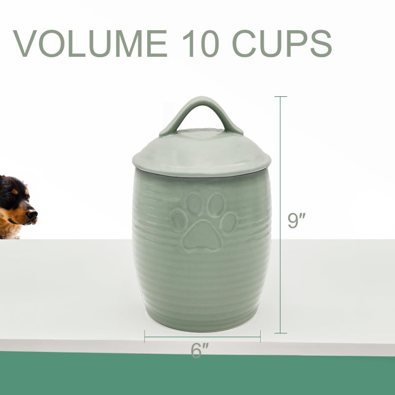 NIXBYO Large Dog Treat Container Airtight, Cute Dog Treat Jar with Lids,Rustic Dog Treat Storage Container, Ceramic Cat Food Jars for Kitchen Counter, Green - Image 2