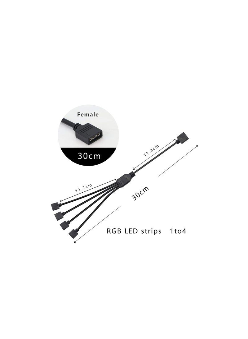 Excefore RGB 1 to 4 Splitter Cable, 12V 4 PIN RGB Splitter Cable LED Strip Connector, 5050 LED Tape Light Connector, Extension Cable for Computer Fan Motherboard, 2 Pack  - Image 5