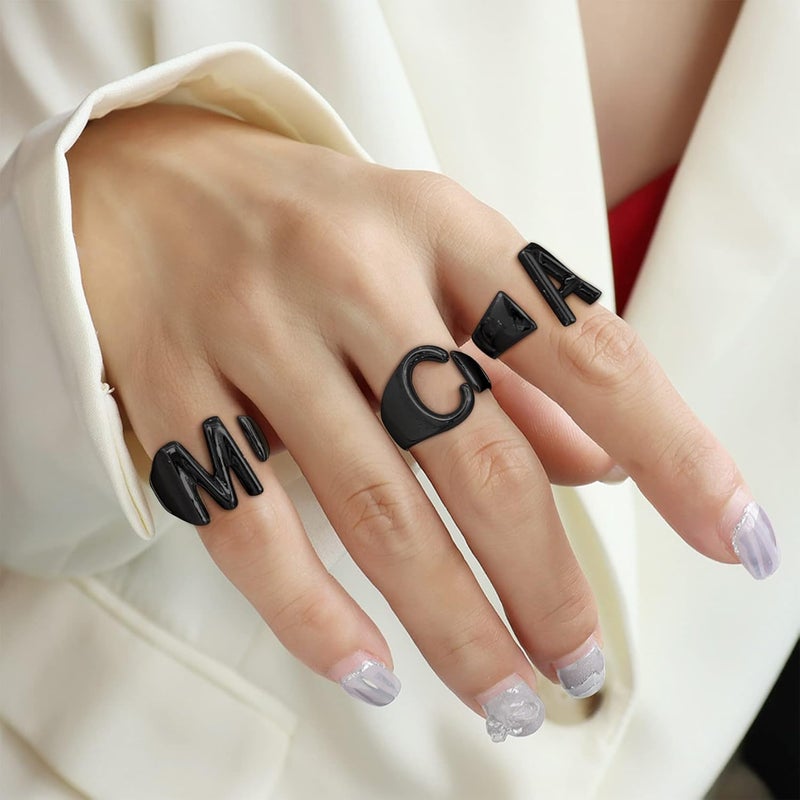 KeyStyle Bold Initial Letter Rings Adjustable, GoldChic Jewelry Women Gold Statement Ring Personalized Engraved Women’s Open Signet Ring for Party (Gold, White Gold, Black) - Image 2