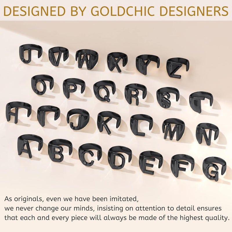 KeyStyle Bold Initial Letter Rings Adjustable, GoldChic Jewelry Women Gold Statement Ring Personalized Engraved Women’s Open Signet Ring for Party (Gold, White Gold, Black) - Image 4