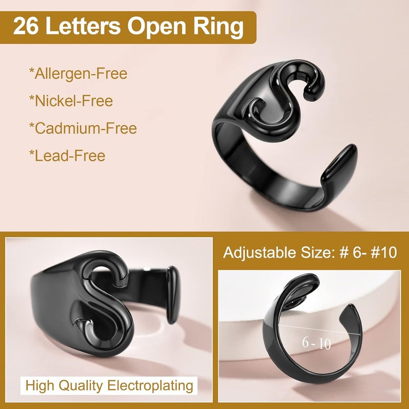 KeyStyle Bold Initial Letter Rings Adjustable, GoldChic Jewelry Women Gold Statement Ring Personalized Engraved Women’s Open Signet Ring for Party (Gold, White Gold, Black) - Image 5