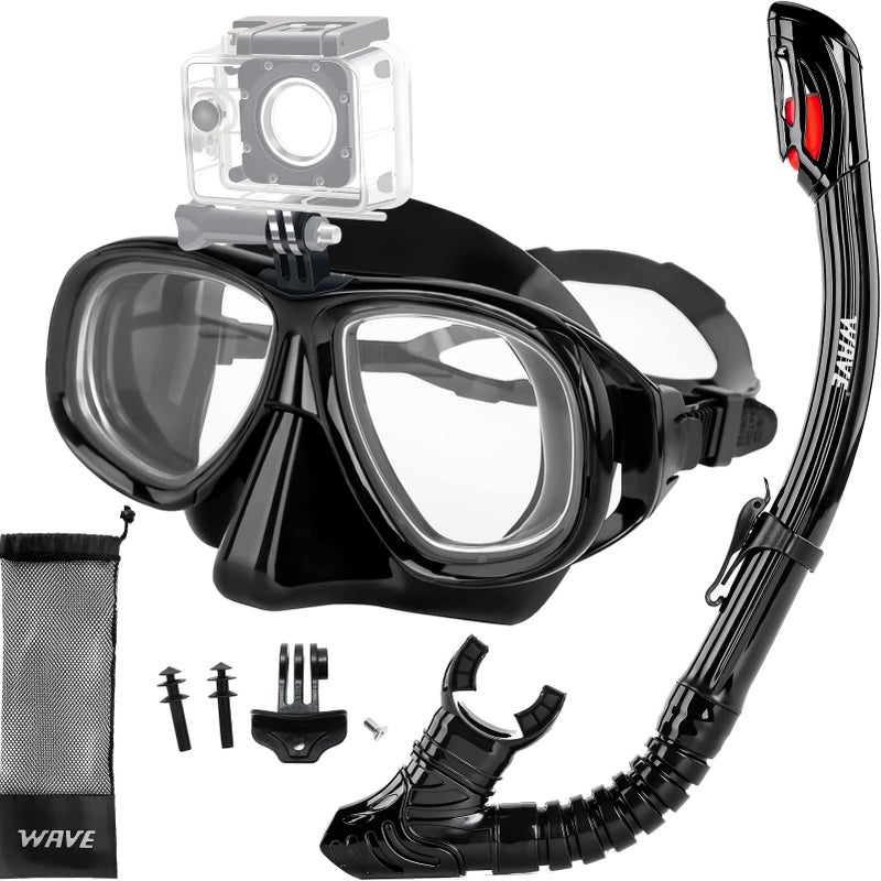 Wave Nearsighted Snorkel Gear Nearsighted Snorkel Mask Nearsighted Snorkel Set for Adult Youth Shortsighted Diving Mask Dry Top Snorkel with Detachable Camera Mount for Scuba Diving Snorkeling - Image 2