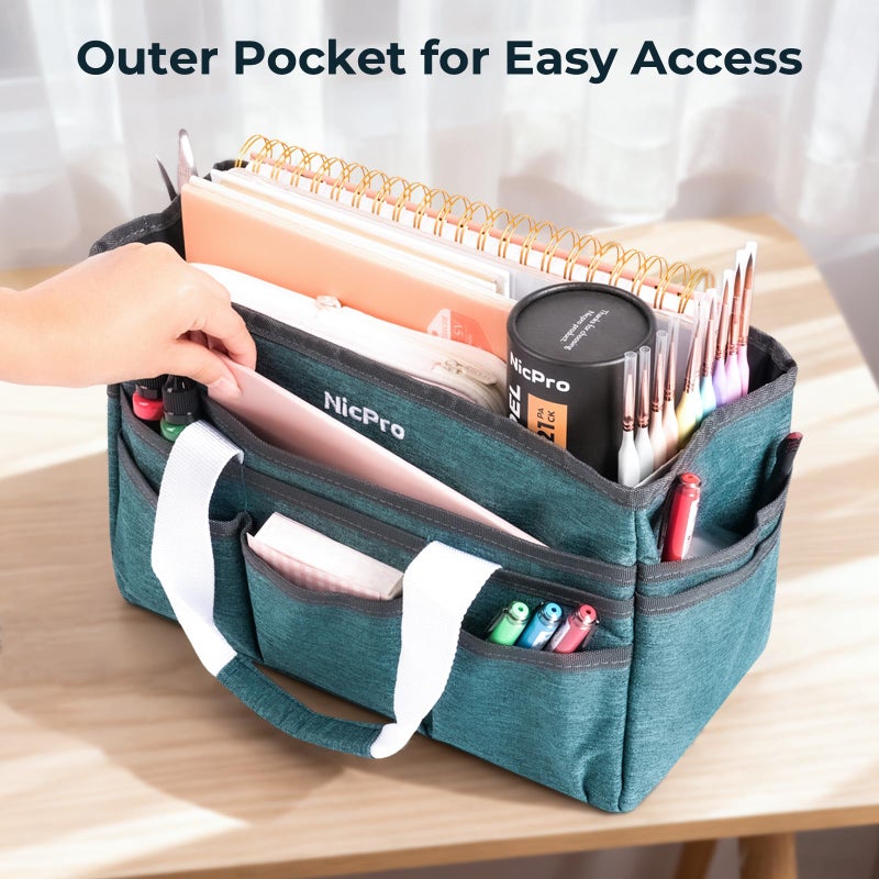 Nicpro Craft Organizer Art Bag, Tote Bag For Art Supply Storage, Portable Supply Organizers Caddy with Multiple Pockets, Craft Bag for Drawing, Scrapbooking, Journal, Sewing, School, Office Supplies - Image 3