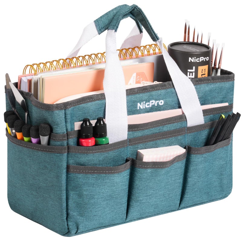 Nicpro Craft Organizer Art Bag, Tote Bag For Art Supply Storage, Portable Supply Organizers Caddy with Multiple Pockets, Craft Bag for Drawing, Scrapbooking, Journal, Sewing, School, Office Supplies - Image 1