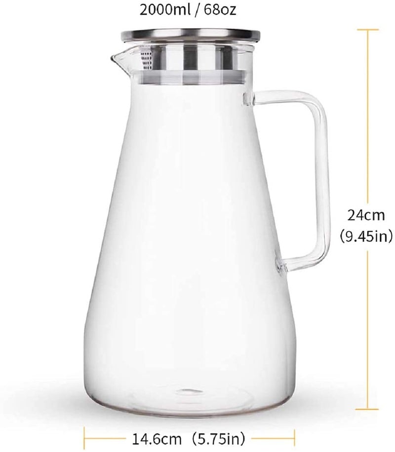 NVRA 18Liter Clear Glass Classical Octagonal Water Jug Glass Iced Tea Pitcher with Stainless Steel Strainer Lid Juice Beverage Carafe Clear_1800ml - Image 3