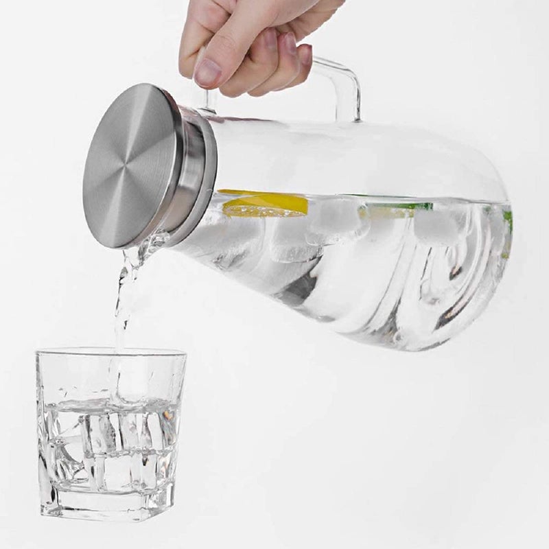 NVRA 18Liter Clear Glass Classical Octagonal Water Jug Glass Iced Tea Pitcher with Stainless Steel Strainer Lid Juice Beverage Carafe Clear_1800ml - Image 2