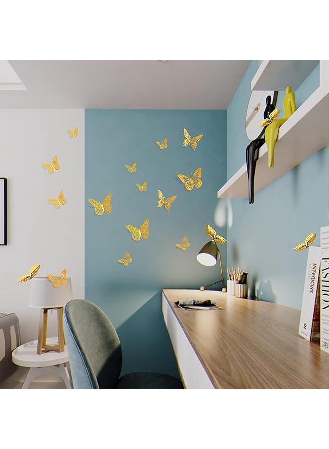YJ Luxe 3D Gold Butterfly Wall Decor – 12 Pcs Set with 3 Sizes, Extra Metallic Shine & High-Definition 3D Effect, Elegant Removable Wall Stickers for DIY Home Decoration, Bedroom, Living Room, Vanity Wall, Nursery, Office, Party & Wedding Backdrop Decor - Image 3