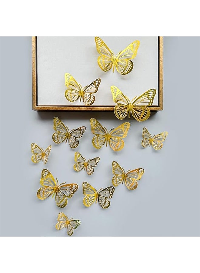 YJ Luxe 3D Gold Butterfly Wall Decor – 12 Pcs Set with 3 Sizes, Extra Metallic Shine & High-Definition 3D Effect, Elegant Removable Wall Stickers for DIY Home Decoration, Bedroom, Living Room, Vanity Wall, Nursery, Office, Party & Wedding Backdrop Decor - Image 4