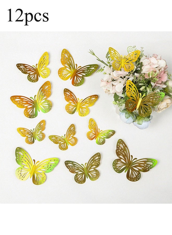 YJ Luxe 3D Gold Butterfly Wall Decor – 12 Pcs Set with 3 Sizes, Extra Metallic Shine & High-Definition 3D Effect, Elegant Removable Wall Stickers for DIY Home Decoration, Bedroom, Living Room, Vanity Wall, Nursery, Office, Party & Wedding Backdrop Decor - Image 1