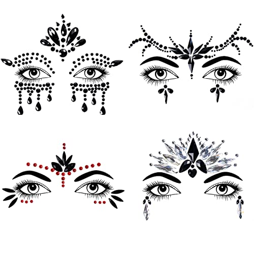 Bowitzki Halloween Face Jewels Festival Design Women Mermaid Face Gems Rhinestone Crystals Stickers Eyes Body Temporary Tattoos (Black-B) - Image 1