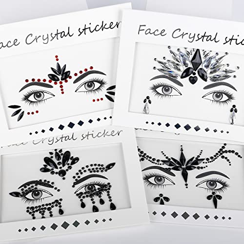 Bowitzki Halloween Face Jewels Festival Design Women Mermaid Face Gems Rhinestone Crystals Stickers Eyes Body Temporary Tattoos (Black-B) - Image 3