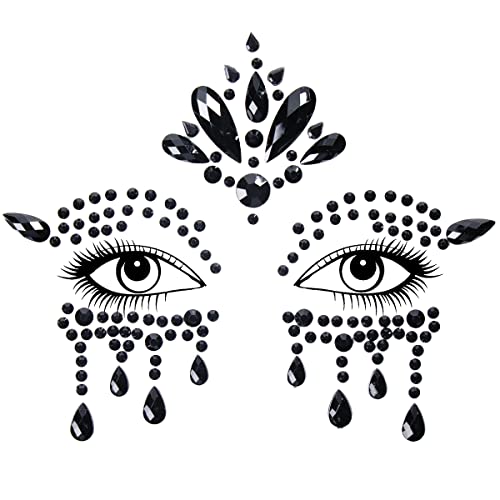 Bowitzki Halloween Face Jewels Festival Design Women Mermaid Face Gems Rhinestone Crystals Stickers Eyes Body Temporary Tattoos (Black-B) - Image 5