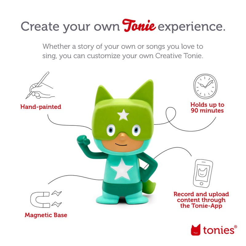 Tonies Tonies Superhero Creative Audio Character - Record and Upload up to 90 Minutes of Your Own Stories and Songs - Turquoise/Green  - Image 3