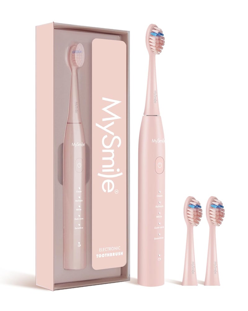 MySmile DY156 Electric Toothbrush for Adults Rechargeable Sonic Battery Toothbrush Portable with 3 Brush Heads 2 Mins 5 Modes Smart Timer 45000VPM One Charge for 60 Days Pink - Image 2