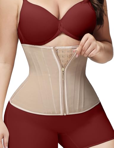SHAPSHE Waist Trainer for Women Tummy Control Corset Hourglass Body Shaper Waist Cincher Back Support Wrap Belt with Zipper Hook Tan - Image 5