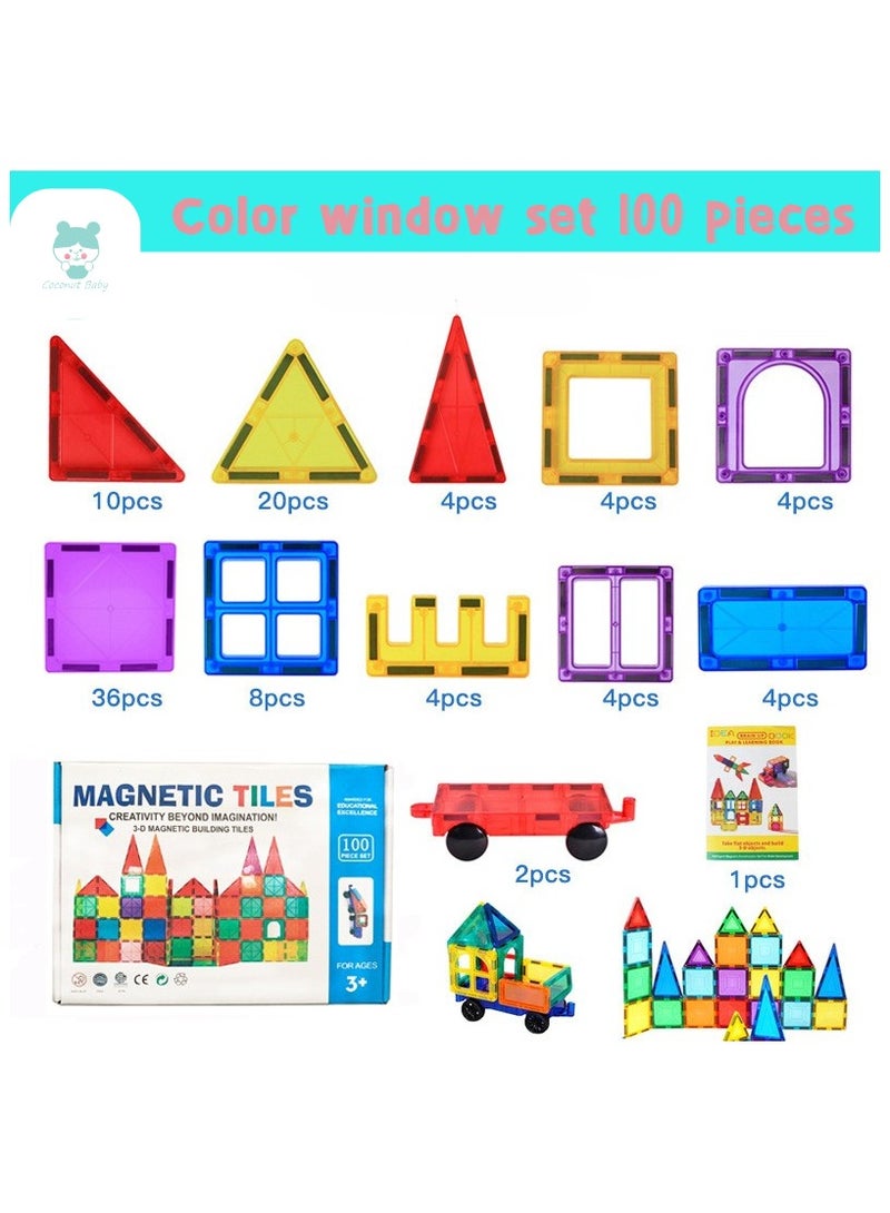 Loquat Magnetic Building Blocks for Kids, 3D Magnetic Puzzle Stacking Blocks for Boys and Girls, 100 Pieces Premium Set with 2 Cars. Best Gift for Kids 5 6 7 8 9 10 Years Old  - Image 2
