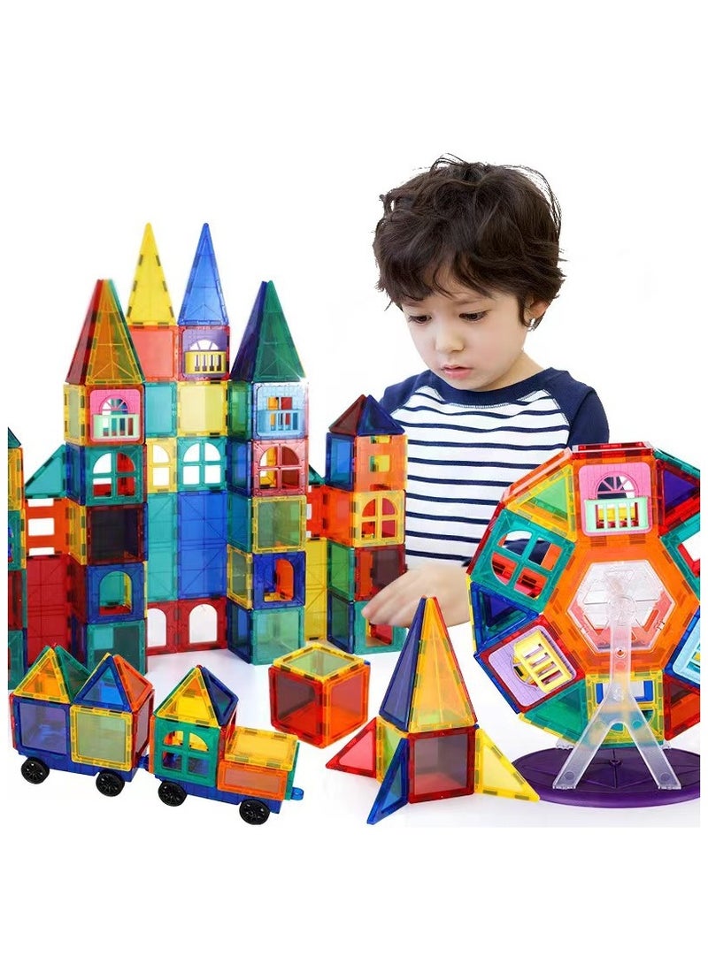 Magnetic Building Blocks for Kids, 3D Magnetic Puzzle Stacking Blocks for Boys and Girls, 100 Pieces Premium Set with 2 Cars. Best Gift for Kids 5 6 7 8 9 10 Years Old