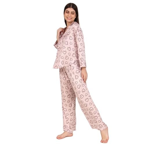 Masha Women's Satin Over-Size-Red-Heart Night Suit Top & Pajama Set (Small, Light-Green) - Image 3