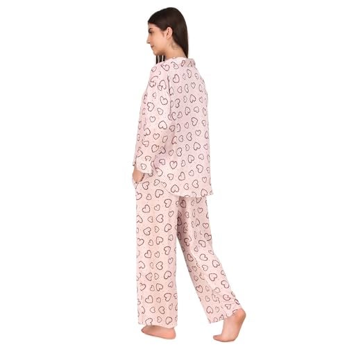 Masha Women's Satin Over-Size-Red-Heart Night Suit Top & Pajama Set (Small, Light-Green) - Image 4