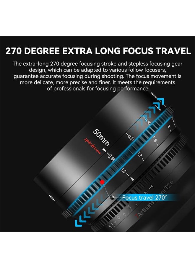 7artisans - 50mm T2.0 Large Aperture Full Frame Cine Lens Compatible for Canon RF-Mount, Manual Focus Low Distortion Cinema Lens Mirrorless Cameras for Canon EOS R, RED, R3, R5, R6, R7, R10, RP, Black - Image 1