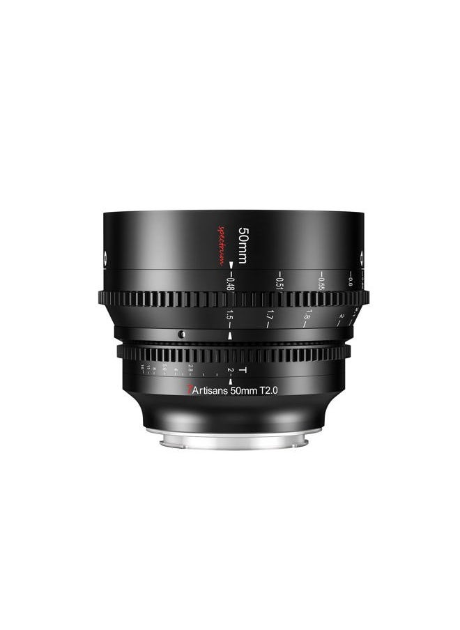 7artisans - 50mm T2.0 Large Aperture Full Frame Cine Lens Compatible for Canon RF-Mount, Manual Focus Low Distortion Cinema Lens Mirrorless Cameras for Canon EOS R, RED, R3, R5, R6, R7, R10, RP, Black - Image 1