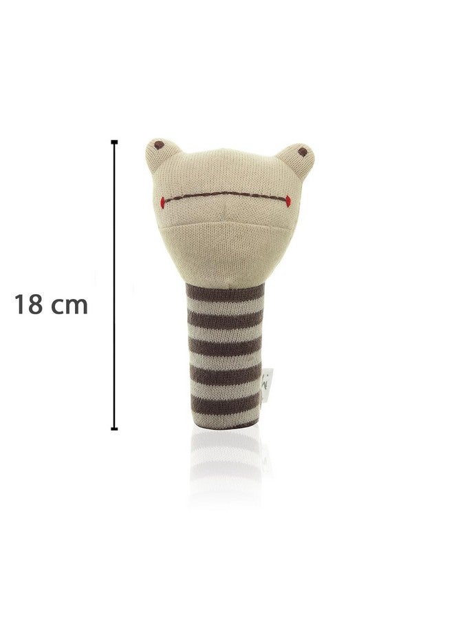 Pluchi Toad Rattle Cotton Knitted Stuffed Soft Toy (Natural & Espresed)
