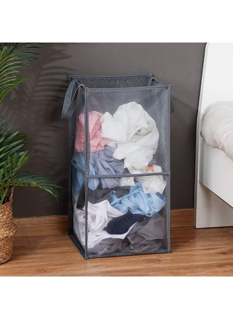 سلة مهملات غسيل شبكية منبثقة مع مقابض، سلة تخزين محمولة متينة قابلة للطي سهلة الطي وسلة ملابس منبثقة قابلة للطي لغرفة الأطفال في السكن الجامعي أو السفر (رمادي، طبقة واحدة) - Image 2