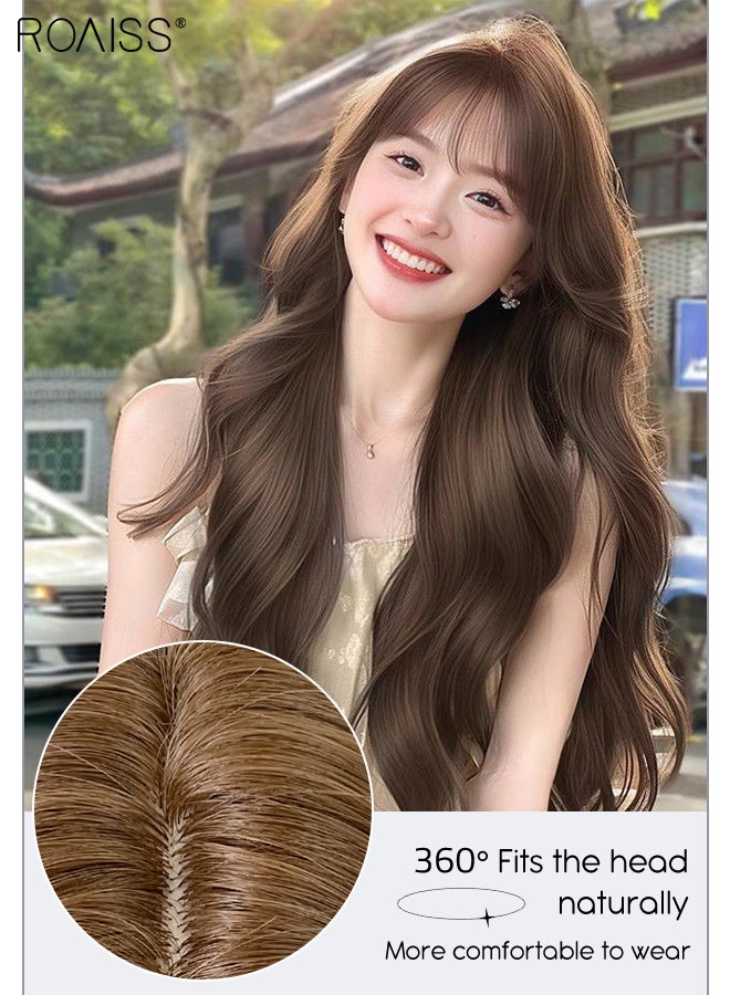 roaiss Long Wavy Grey Brown Hair Wig, Women's Middle Parting Natural Soft Synthetic Heat Resistant Hair Wig Fluffy Wavy Wigs Daily Cosplay Party Use - Image 5
