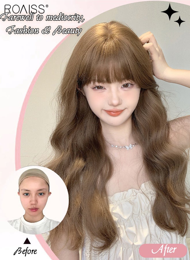 roaiss Long Wavy Grey Brown Hair Wig, Women's Middle Parting Natural Soft Synthetic Heat Resistant Hair Wig Fluffy Wavy Wigs Daily Cosplay Party Use - Image 3