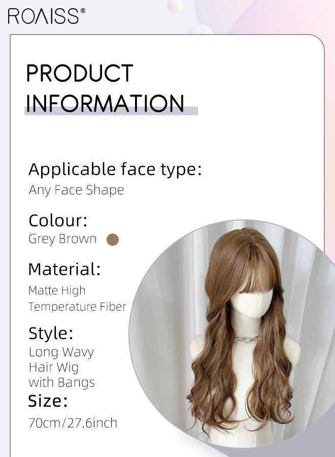 roaiss Long Wavy Grey Brown Hair Wig, Women's Middle Parting Natural Soft Synthetic Heat Resistant Hair Wig Fluffy Wavy Wigs Daily Cosplay Party Use - Image 4