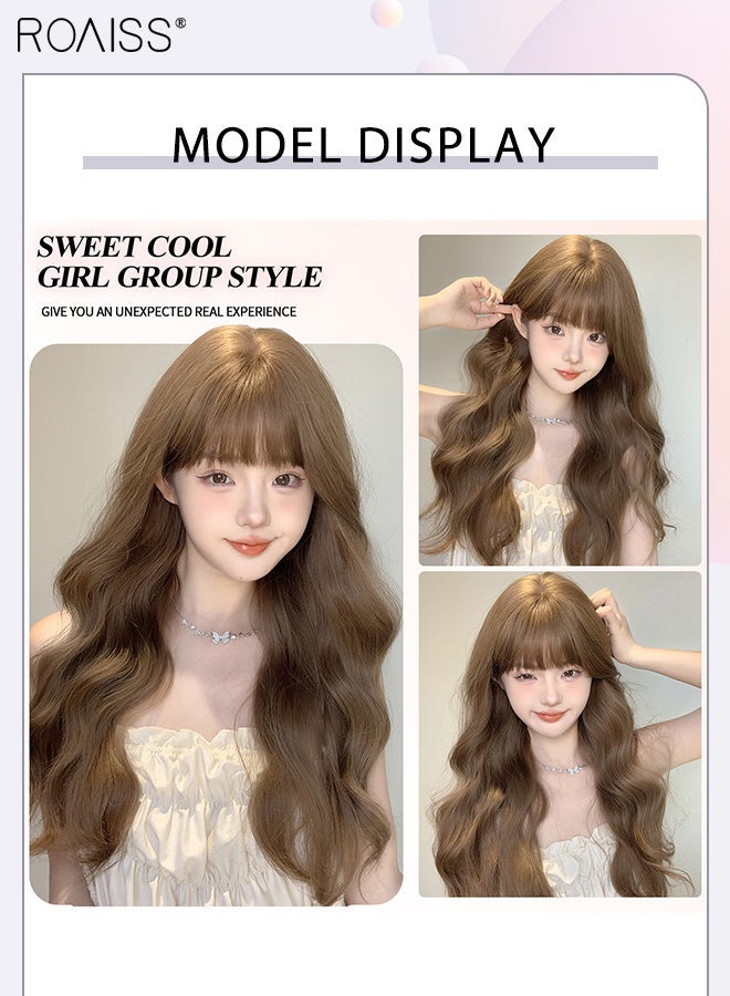 roaiss Long Wavy Grey Brown Hair Wig, Women's Middle Parting Natural Soft Synthetic Heat Resistant Hair Wig Fluffy Wavy Wigs Daily Cosplay Party Use - Image 2