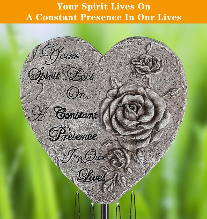 bocola Resin Heart Wind Chime with Rose & Angel Wings Engravings - Memorial Plaques for Garden Cemetery Grave Decoration-Sympathy Gifts for Loss of Loved One - Image 3