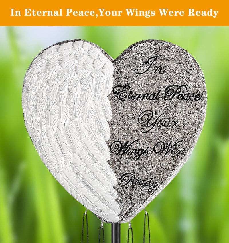 bocola Resin Heart Wind Chime with Rose & Angel Wings Engravings - Memorial Plaques for Garden Cemetery Grave Decoration-Sympathy Gifts for Loss of Loved One - Image 4