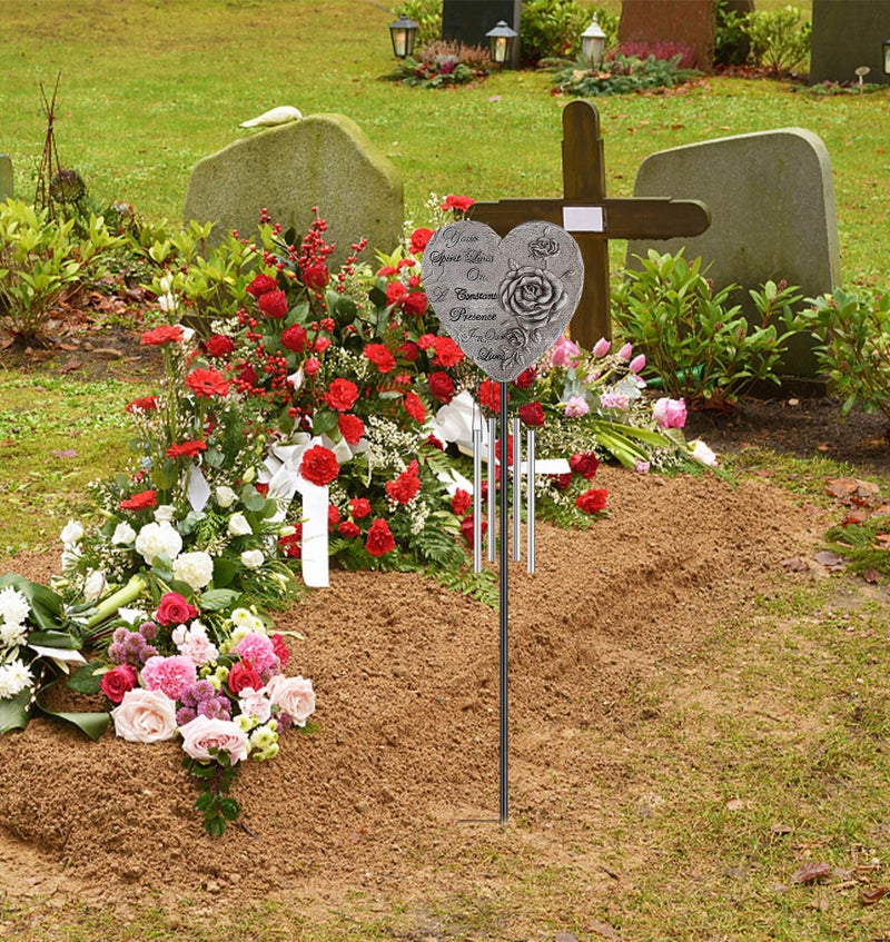 bocola Resin Heart Wind Chime with Rose & Angel Wings Engravings - Memorial Plaques for Garden Cemetery Grave Decoration-Sympathy Gifts for Loss of Loved One - Image 5