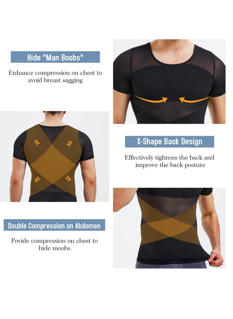 Y&D Compression Shirts For Men Shapewear Tummy Control Body Shaper Slimming Undershirt Short Sleeve Tank Top, Gynomastica Vest Men  - Image 3