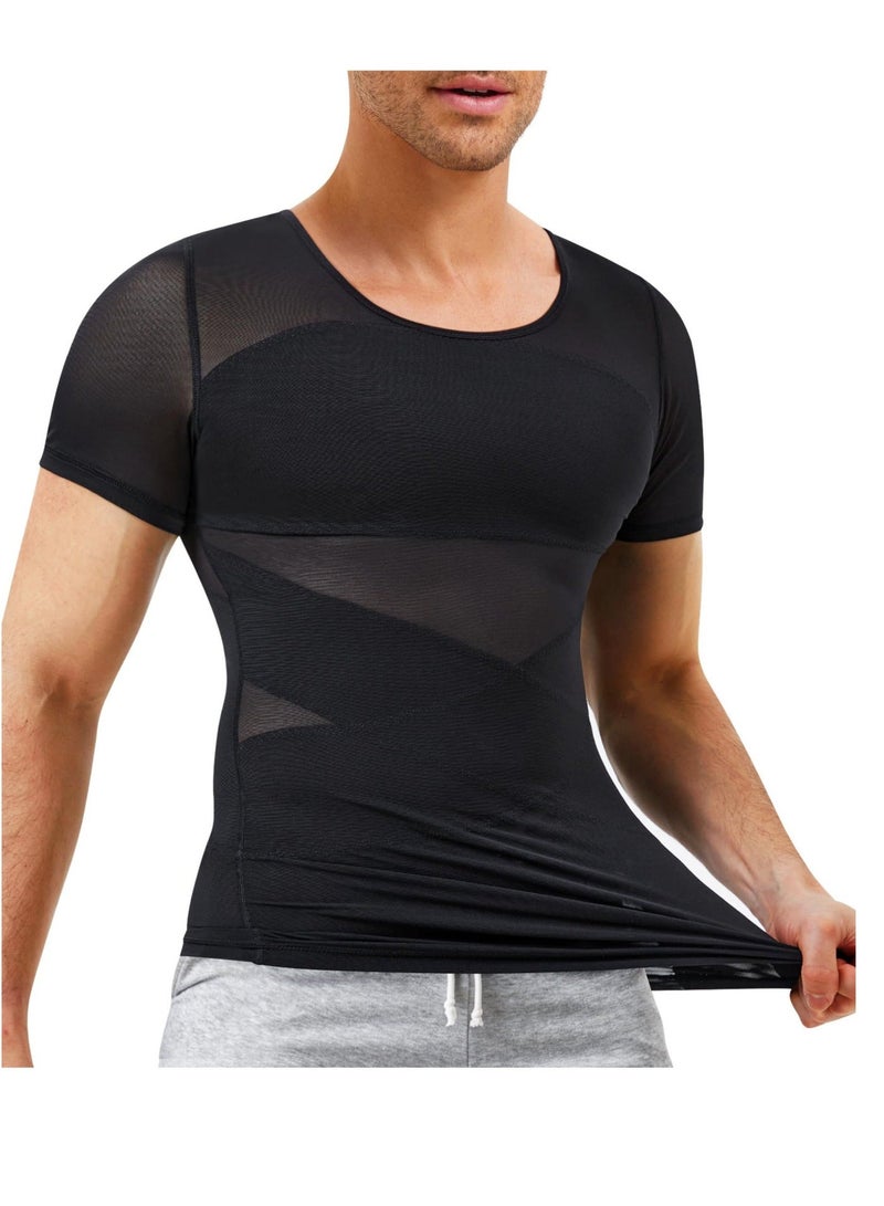 الأزرق جي دبليو Compression Shirts For Men Shapewear Tummy Control Body Shaper Slimming Undershirt Short Sleeve Tank Top, Gynomastica Vest Men, L Size - Image 1