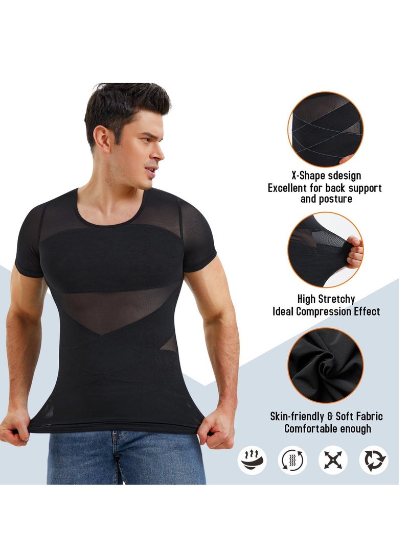 الأزرق جي دبليو Compression Shirts For Men Shapewear Tummy Control Body Shaper Slimming Undershirt Short Sleeve Tank Top, Gynomastica Vest Men, L Size - Image 2