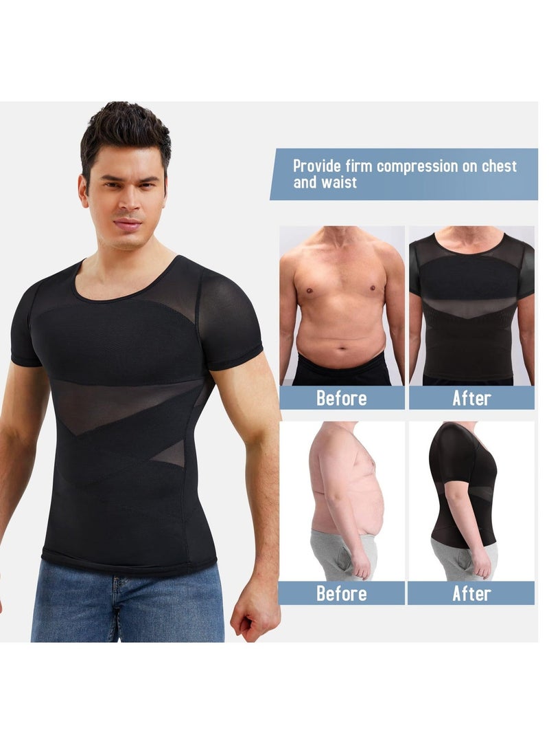 الأزرق جي دبليو Compression Shirts For Men Shapewear Tummy Control Body Shaper Slimming Undershirt Short Sleeve Tank Top, Gynomastica Vest Men, L Size - Image 4