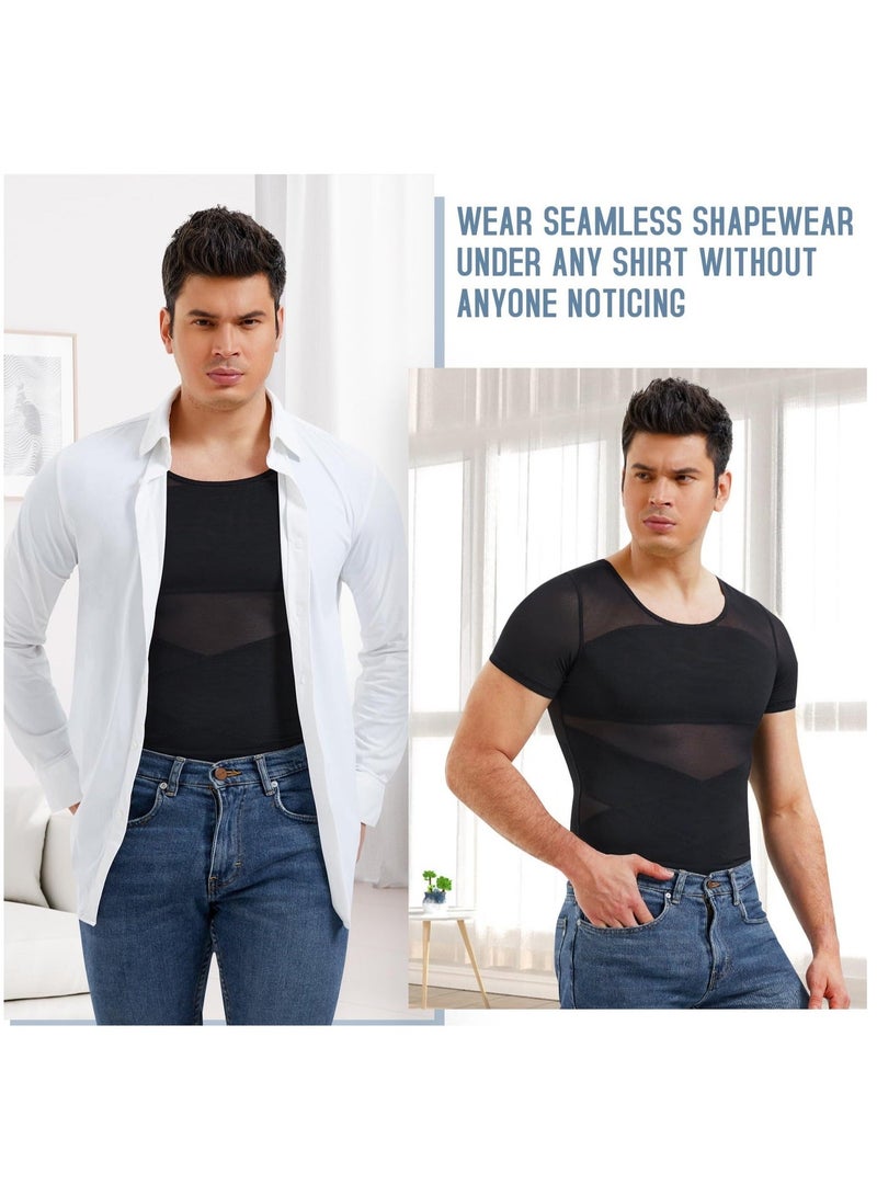 الأزرق جي دبليو Compression Shirts For Men Shapewear Tummy Control Body Shaper Slimming Undershirt Short Sleeve Tank Top, Gynomastica Vest Men, L Size - Image 5