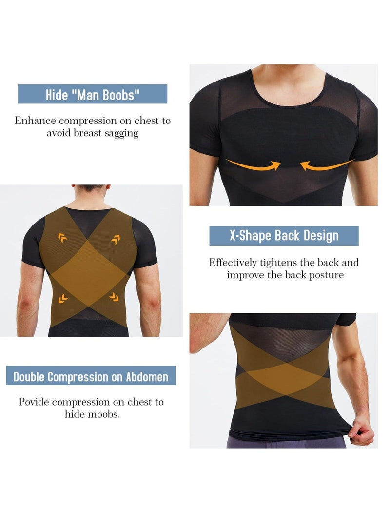 الأزرق جي دبليو Compression Shirts For Men Shapewear Tummy Control Body Shaper Slimming Undershirt Short Sleeve Tank Top, Gynomastica Vest Men, L Size - Image 3