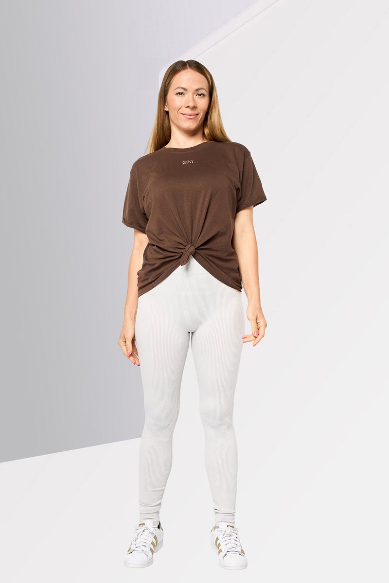 DKNY Sport Women Sportswear Fit Short Sleeves Outdoor T-Shirt, Brown - Image 2