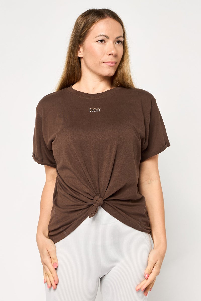 DKNY Sport Women Sportswear Fit Short Sleeves Outdoor T-Shirt, Brown - Image 1