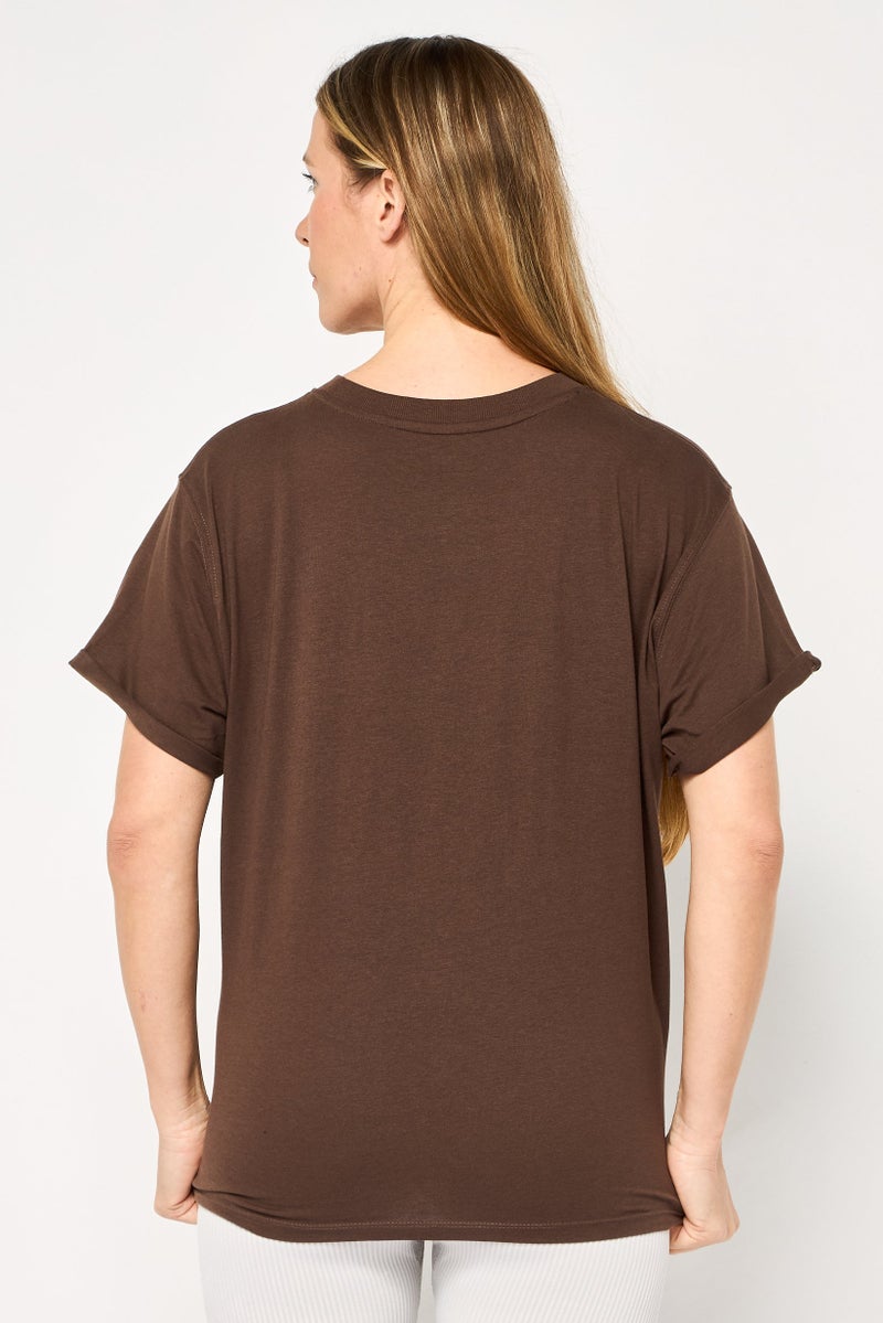 DKNY Sport Women Sportswear Fit Short Sleeves Outdoor T-Shirt, Brown - Image 4